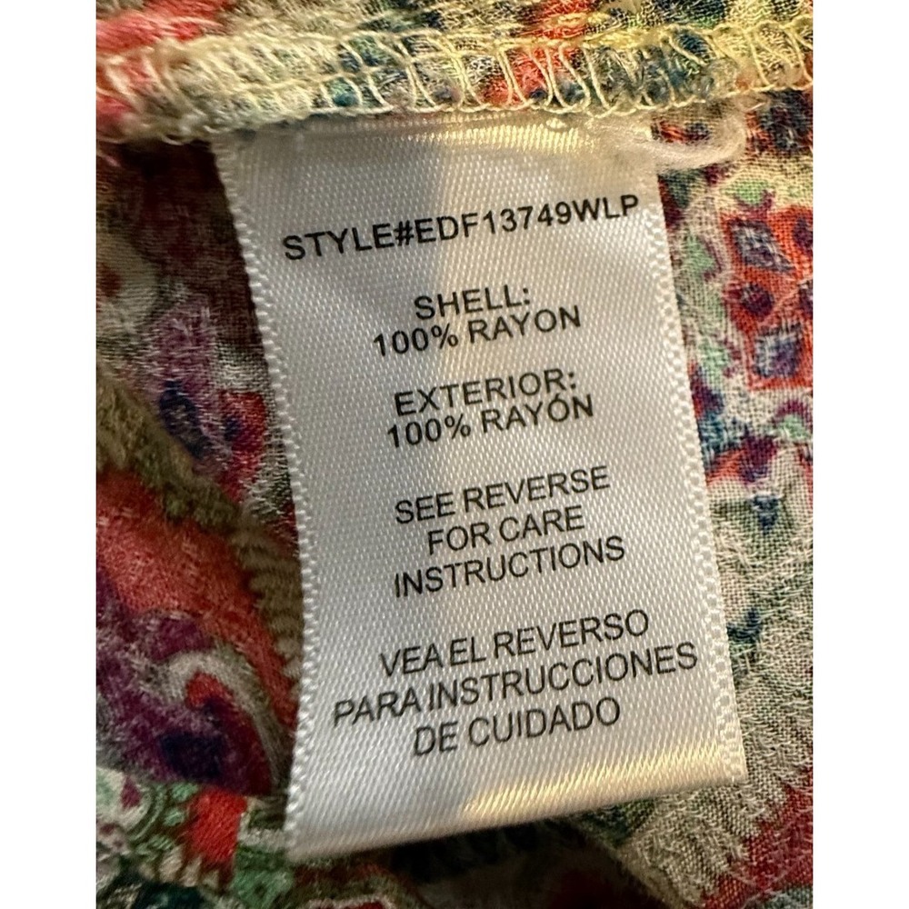En Creme 1X Boho Paisley Print Shift Dress Pink Green Long Sleeve Plus Size - Picture 6 of 10